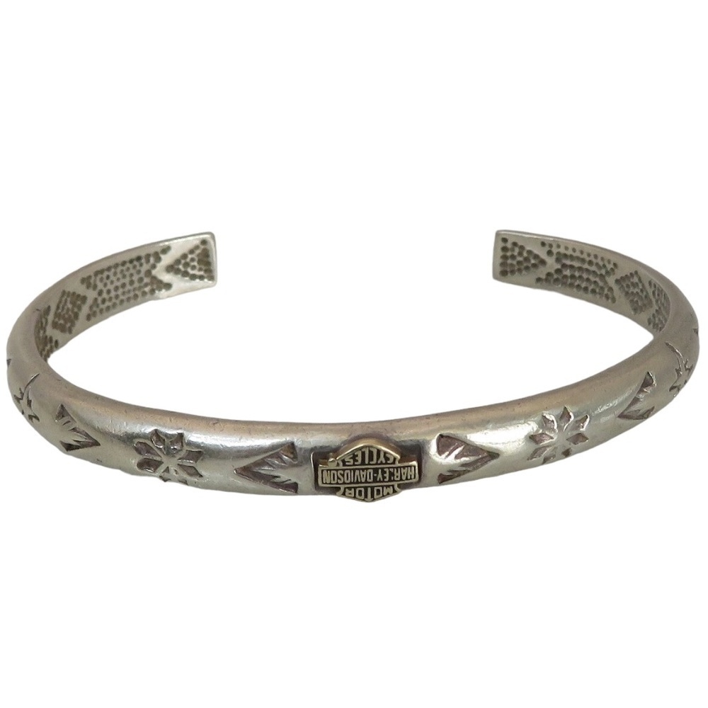 Vintage‎ Sterling Silver and Gold  Navajo Harley Davidson Cuff Bracelet. Small